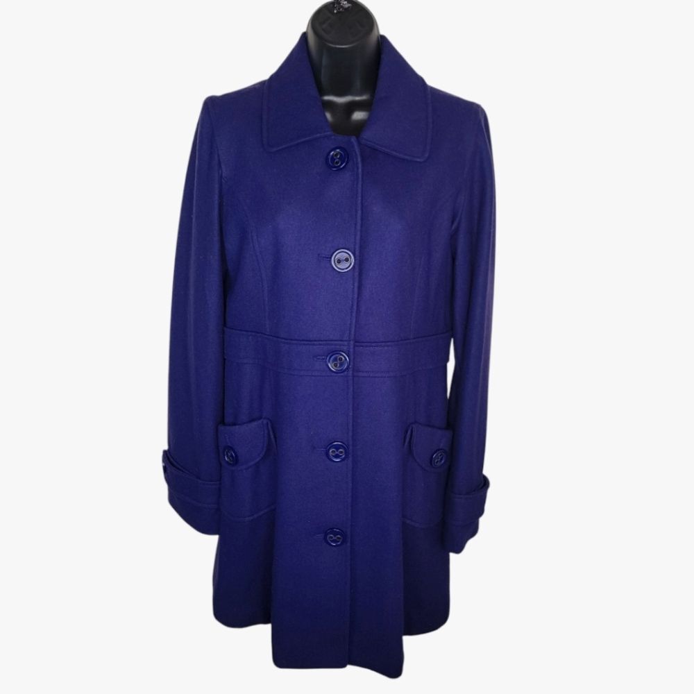 Tulle Anthropologie Blue Wool Blend Peacoat Jacket Size Large
